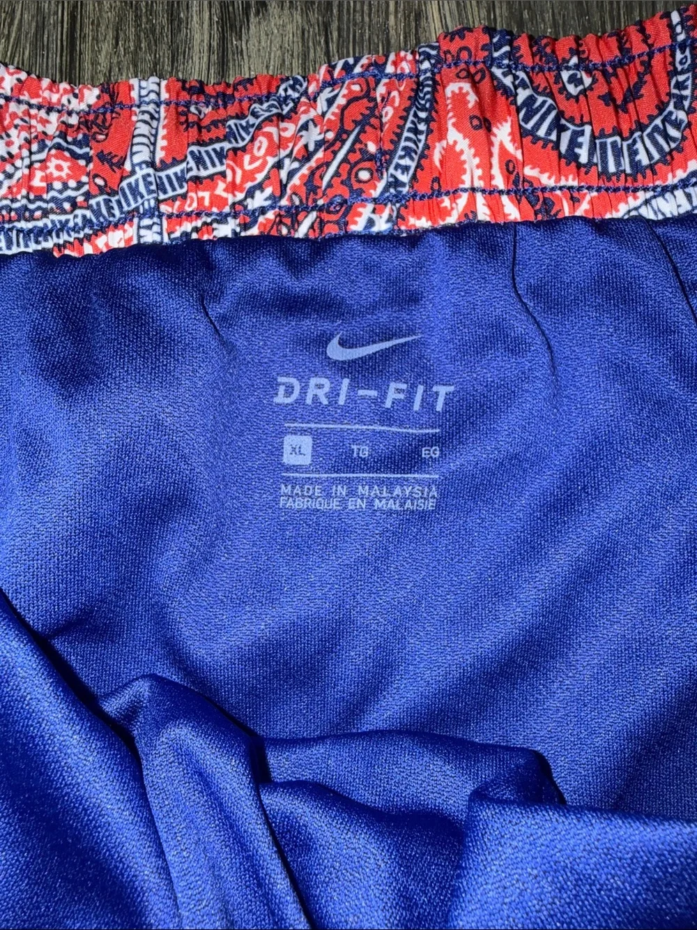Nike Blue Shorts with Red Paisley Waistband